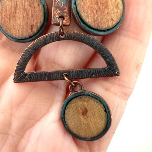 Copper geometric drop earrings - Picture 9 of 11